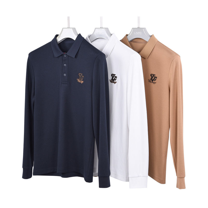 T-shirt à manches longues à la mode pour hommes avec collier de chemise de travail et logo personnalisé