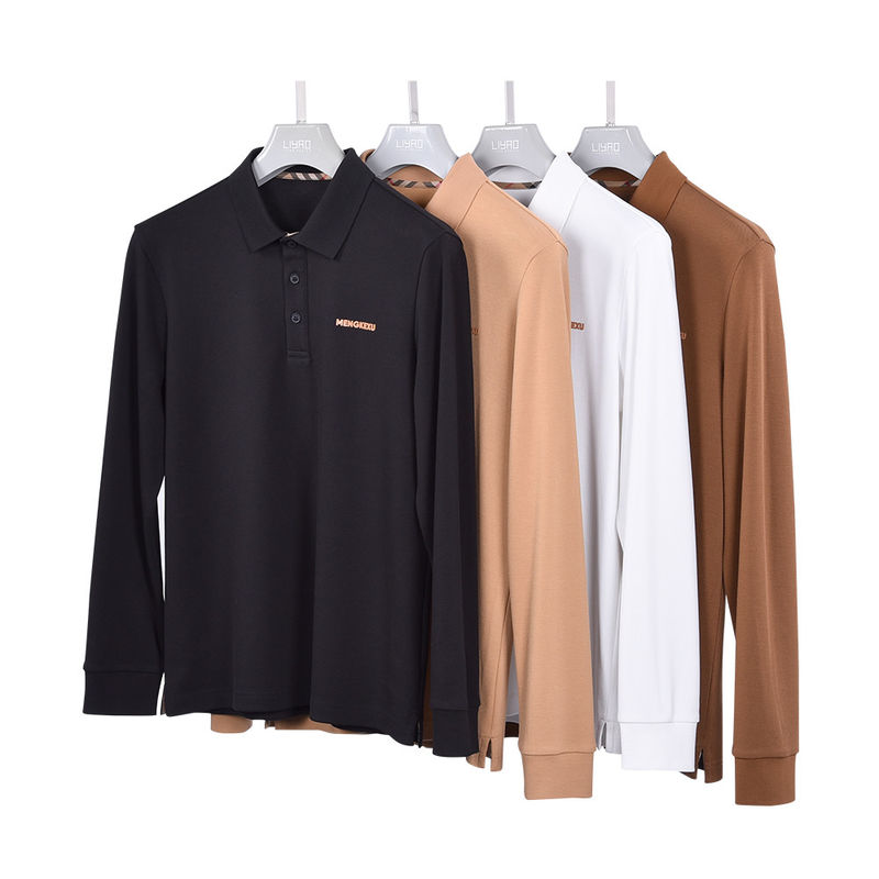 92 Polyester 8 Spandex Polo pour hommes Manches longues Polo simple Anti-rides