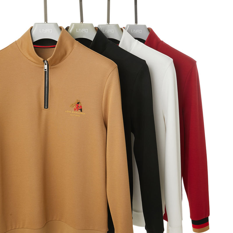 T-shirts de polo pour hommes 100% coton Manches complètes Logo personnalisé Collier de support Longueur régulière