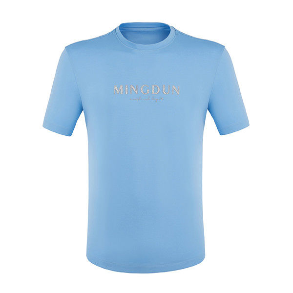 Longueur régulière printemps été bleu manches courtes plain 100% coton T-shirt sur mesure pour hommes