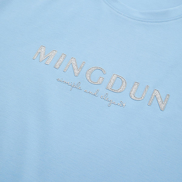 Longueur régulière printemps été bleu manches courtes plain 100% coton T-shirt sur mesure pour hommes
