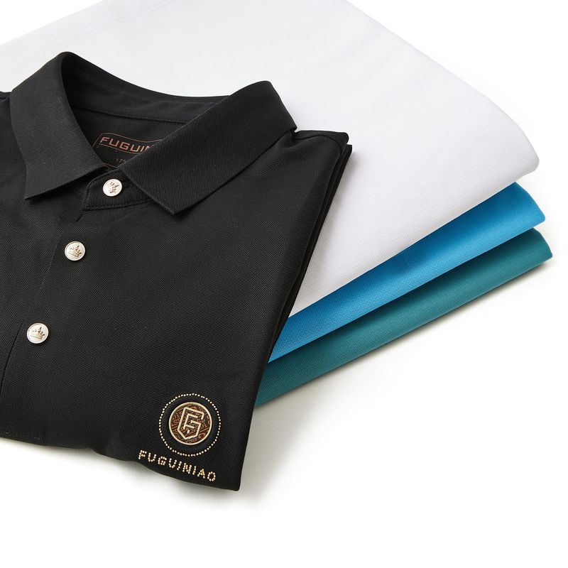 T-shirt de polo en coton souple en relief personnalisé en design noir et blanc Poids 170-210g