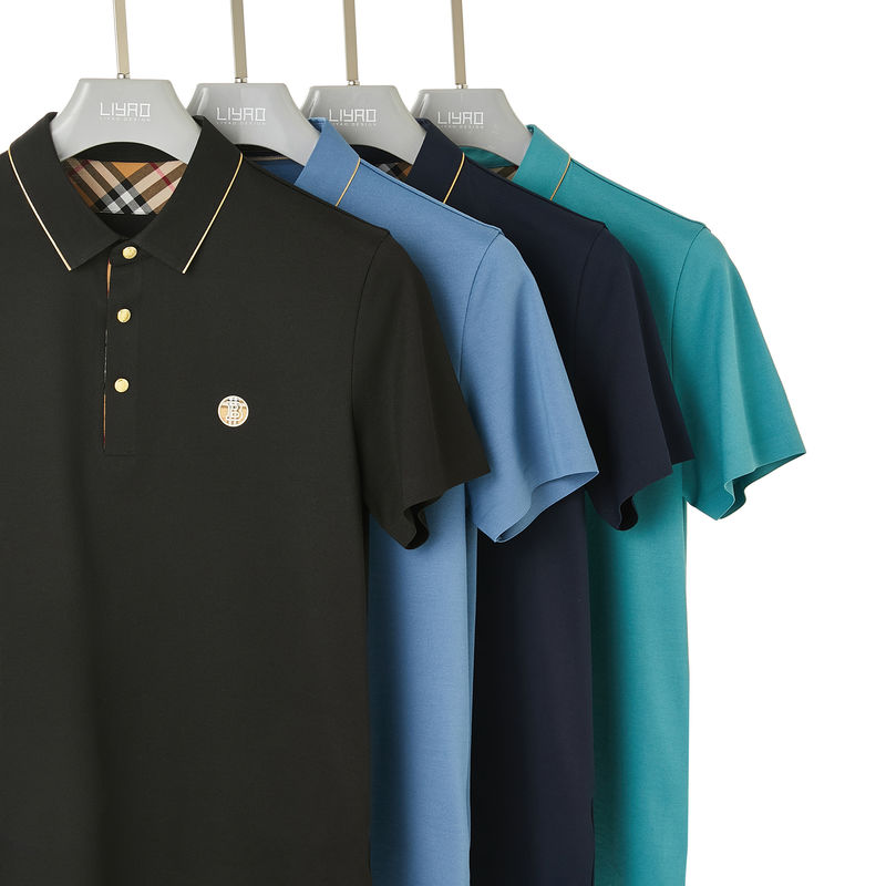 T-shirt de golf à manches courtes en polyester spandex avec logo et motif