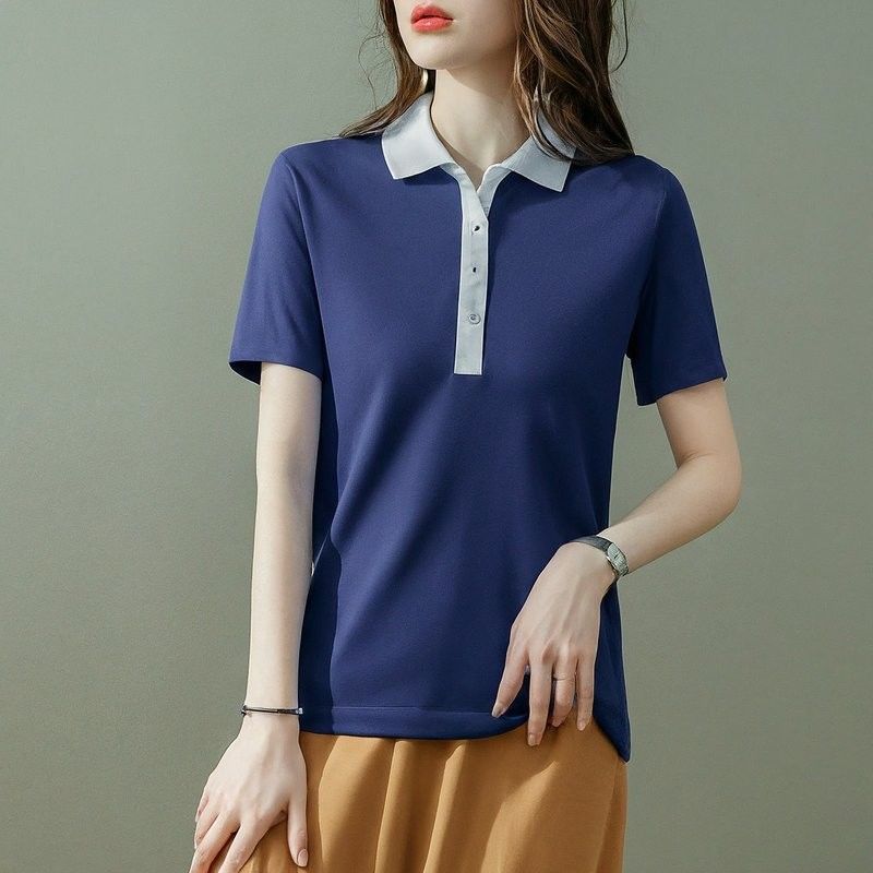 T-shirts en coton d'été pour femmes de couleur personnalisée bleu blanc brodé