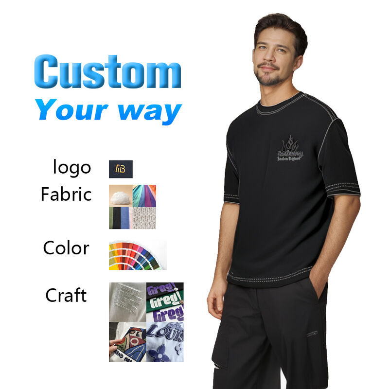 T-shirt streetwear surdimensionné en coton épais pour homme, noir d'été de qualité supérieure, best-seller