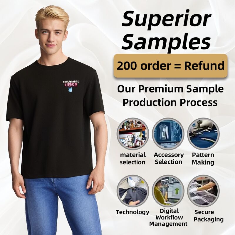 Vente à chaud d'usine personnaliser les imprimés de broderie de logo poids lourd T-shirt noir blanc pour hommes