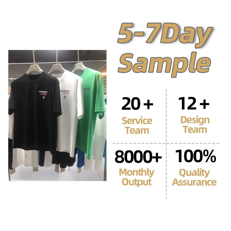 Vente à chaud d'usine personnaliser les imprimés de broderie de logo poids lourd T-shirt noir blanc pour hommes