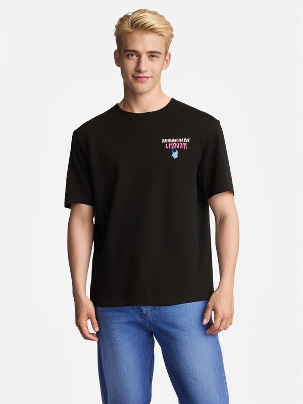 Vente à chaud d'usine personnaliser les imprimés de broderie de logo poids lourd T-shirt noir blanc pour hommes