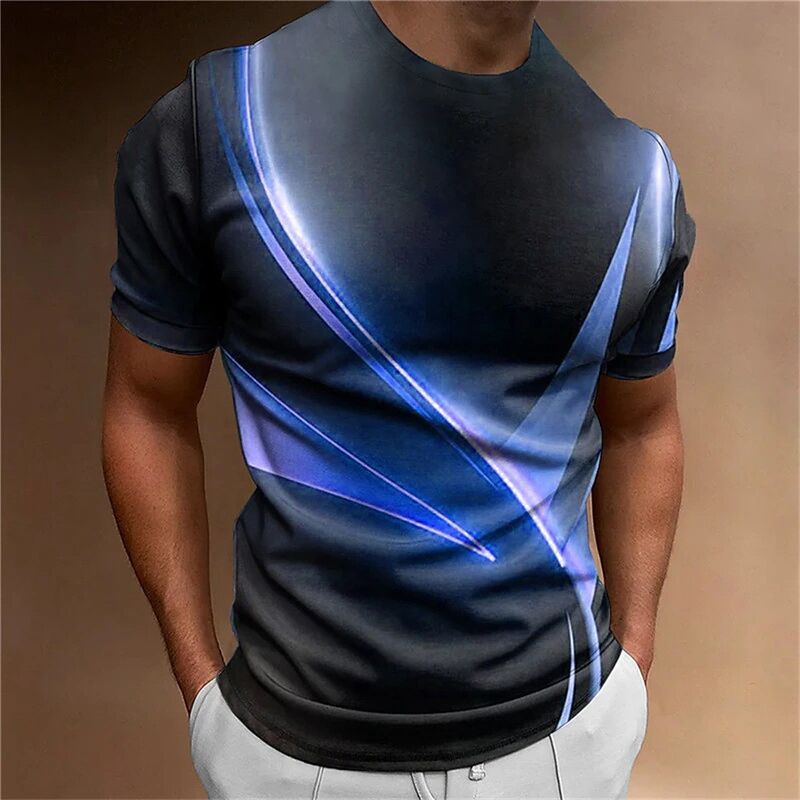 T-shirt de course décontracté pour homme, imprimé numérique 3D, séchage rapide, col polo doux, coupe ajustée, manches courtes, tissu tricoté, style oversize
