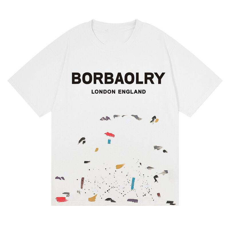 Galerie de t-shirts personnalisés pour hommes délavés à l'acide, style streetwear, éclaboussures de peinture graffiti, coton, vente en gros, motif uni tricoté