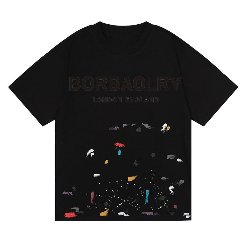 Galerie de t-shirts personnalisés pour hommes délavés à l'acide, style streetwear, éclaboussures de peinture graffiti, coton, vente en gros, motif uni tricoté