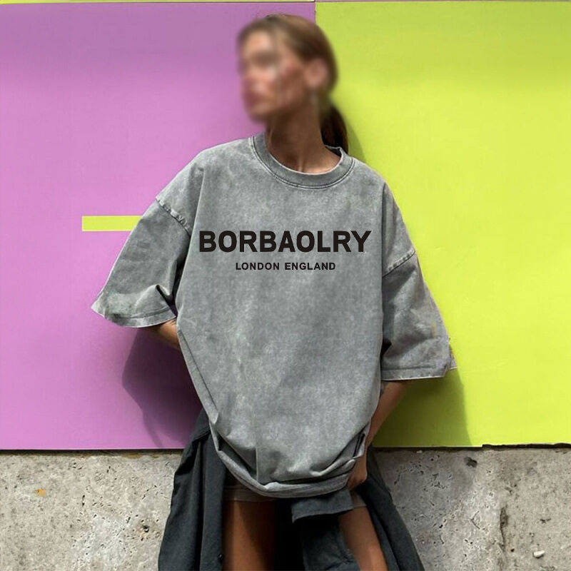 T-shirt en coton de haute qualité T-shirt vintage surdimensionné de couleur solide T-shirt lavé T-shirt vintage poids lourd