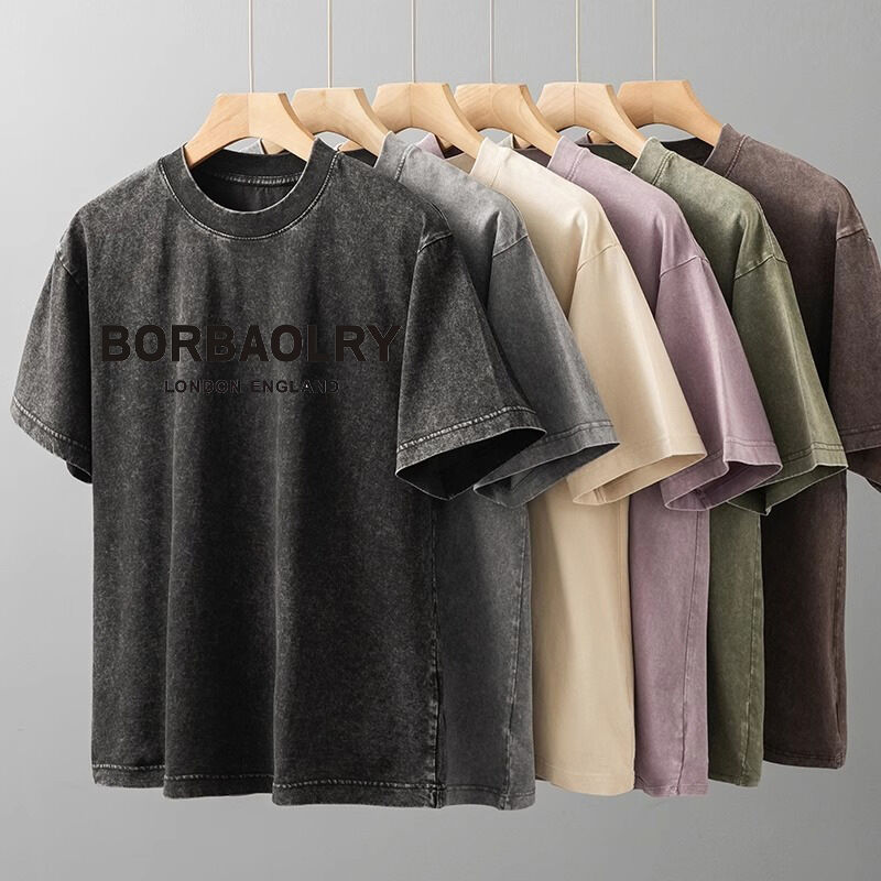 Personnaliser LOGO T-shirt de lavage à l'acide de coton de haute qualité T-shirt rétro minéral à grande taille Impression numérique T-shirt vintage poids lourd