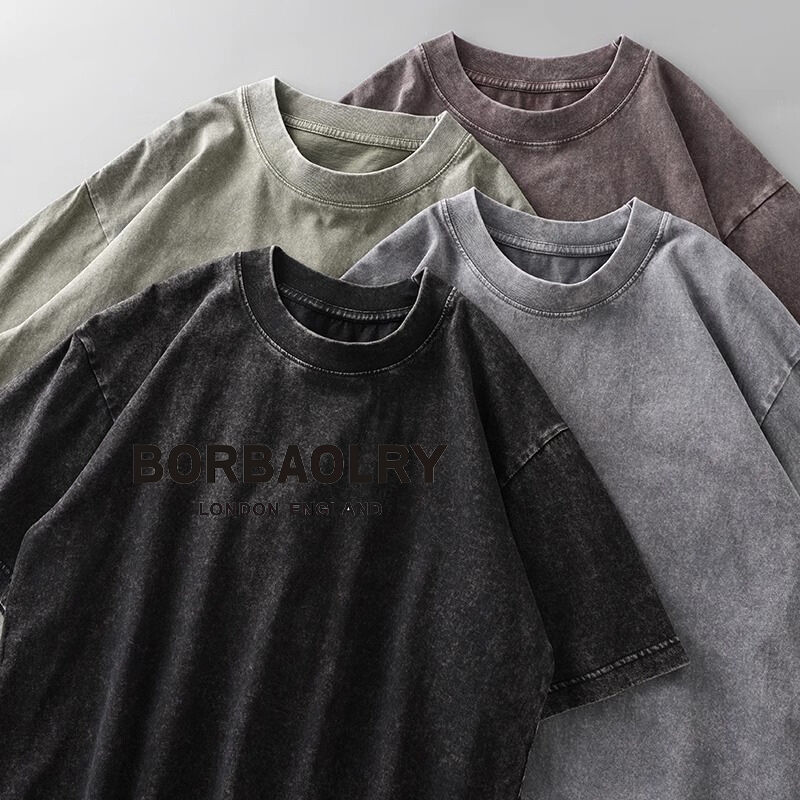 Personnaliser LOGO T-shirt de lavage à l'acide de coton de haute qualité T-shirt rétro minéral à grande taille Impression numérique T-shirt vintage poids lourd