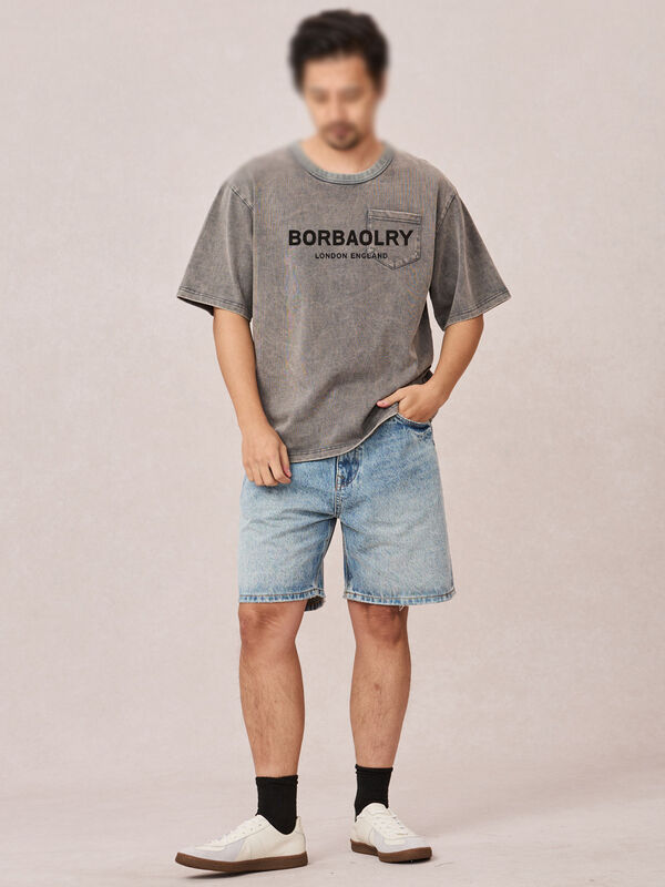 T-shirt d'été unisexe vintage lavé avec impression, poids lourd, noir, surdimensionné pour hommes