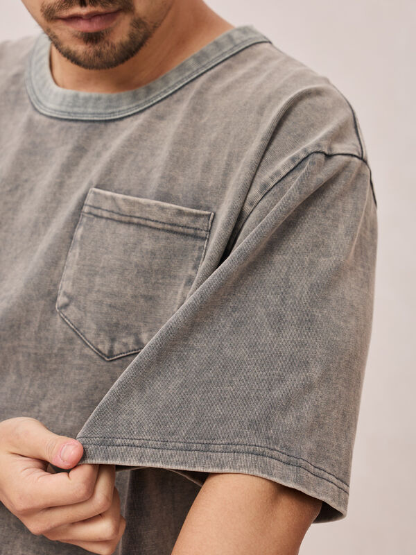 T-shirt d'été unisexe vintage lavé avec impression, poids lourd, noir, surdimensionné pour hommes