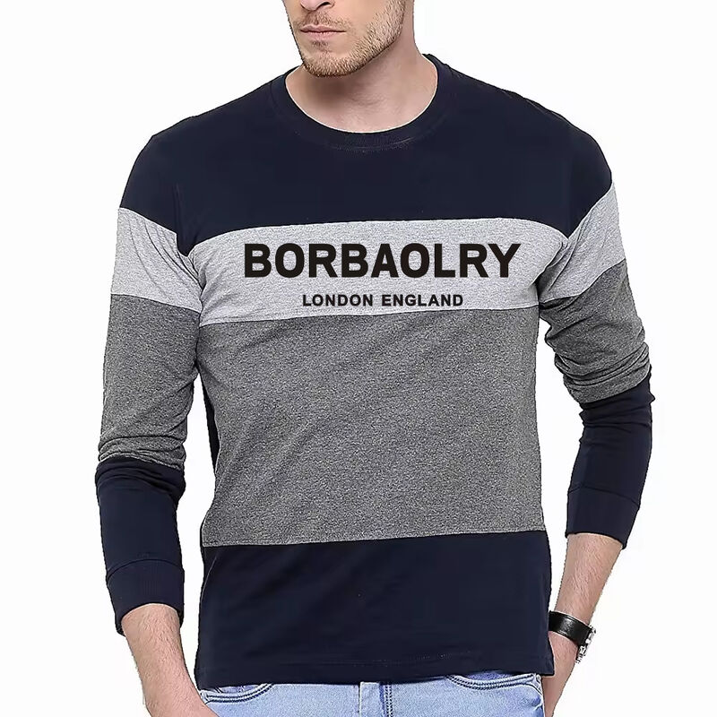 T-shirt à manches longues fines pour homme, col rond, bloc de couleur, grande taille, automne et hiver