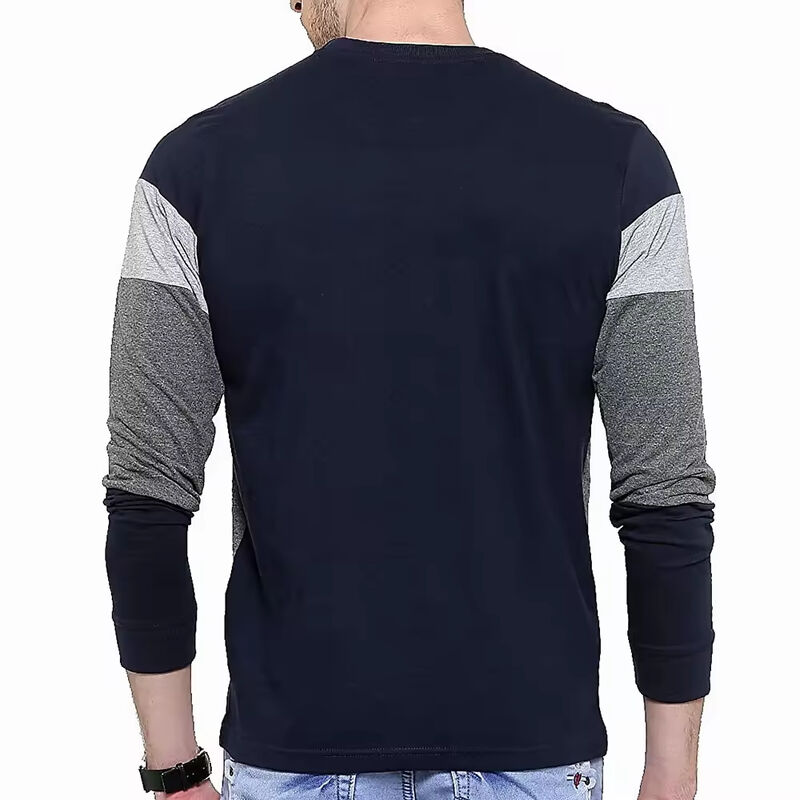 T-shirt à manches longues fines pour homme, col rond, bloc de couleur, grande taille, automne et hiver