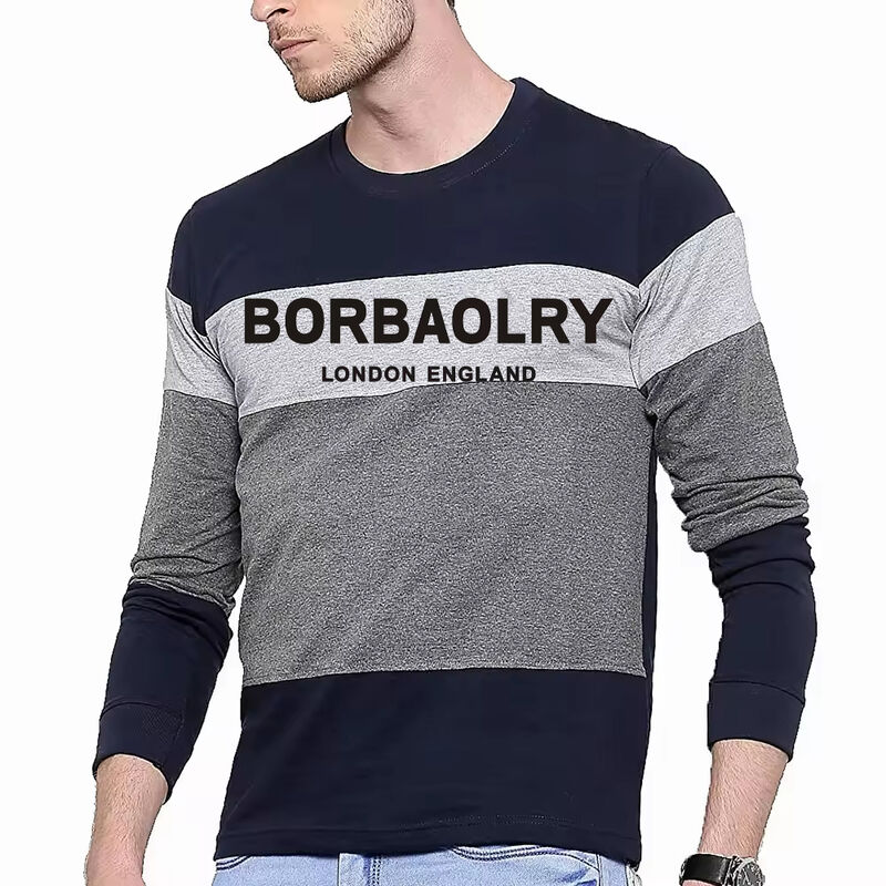 T-shirt à manches longues fines pour homme, col rond, bloc de couleur, grande taille, automne et hiver