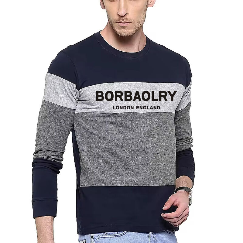 T-shirt à manches longues fines pour homme, col rond, bloc de couleur, grande taille, automne et hiver