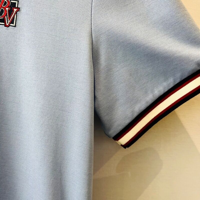 T-shirt bleu clair pour homme avec collet de contraste et logo brodé de style business-casual T-shirts pour homme Pique Polo