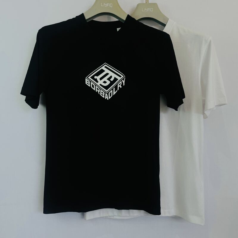 T-shirt à col pour hommes. Noir avec logo 3D blanc, manches courtes, style Streetwear 100%Cotton Jersey T-shirt pour homme