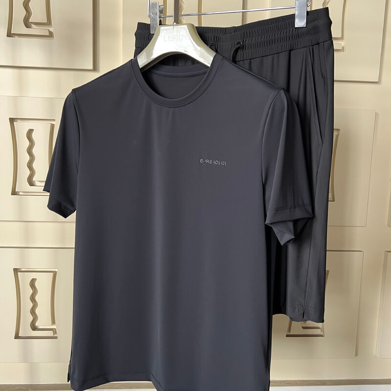 T-shirt sportif pour hommes, ensemble sportif décontracté noir - T-shirt à manches courtes et pantalon, tissu respirant avec protection UV