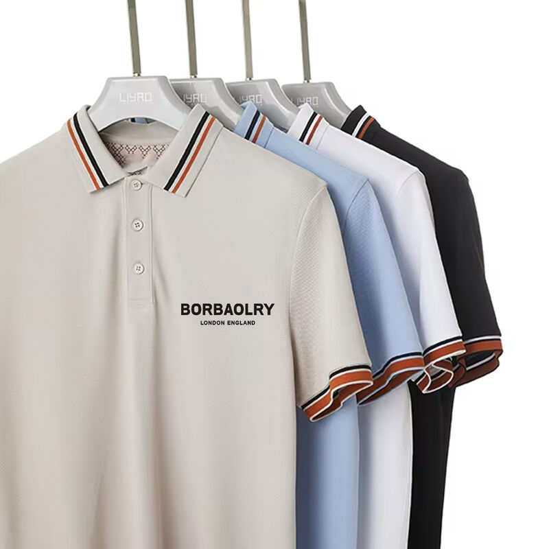 Taille de logo personnalisé Tissu rapide sec Rayé à manches courtes T-shirts Polo Dernière conception pour hommes Imprimé