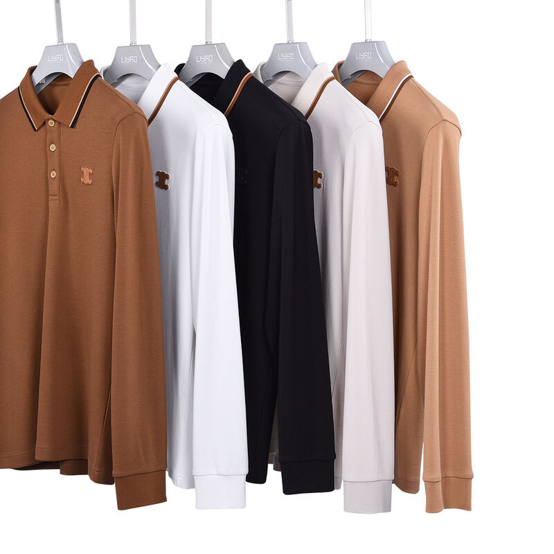 Vente à chaud Design anti-pilling Couleur simple Nouveau polo à manches longues Collier de contraste Logo personnalisé