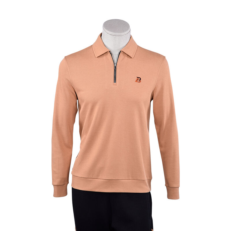 280 grammes Casual Longue Manche Fermeture à glissière personnalisée avec des T-shirts de polo de couleur pour hommes