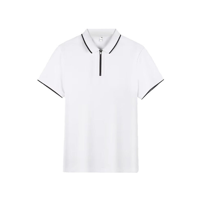 T-shirt de golf polo en coton pour hommes, style demi-zip personnalisé, faible MOQ, manches courtes, tissu tricoté respirant, motif de personnage