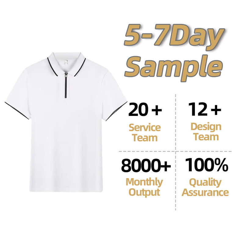 T-shirt de golf polo en coton pour hommes, style demi-zip personnalisé, faible MOQ, manches courtes, tissu tricoté respirant, motif de personnage