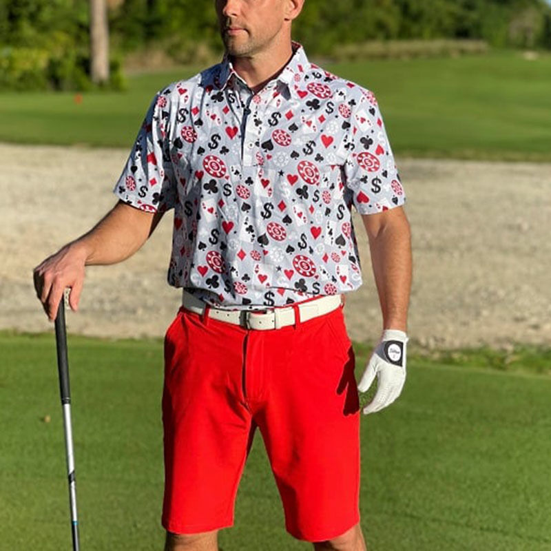 Polo de golf pour hommes de haute qualité, noir, style poker/blackjack, manches courtes, extensible dans 4 directions, léger et à séchage rapide, logo personnalisé