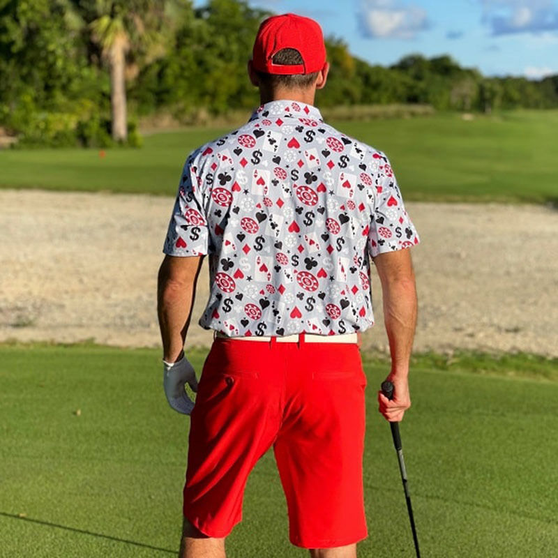 Polo de golf pour hommes de haute qualité, noir, style poker/blackjack, manches courtes, extensible dans 4 directions, léger et à séchage rapide, logo personnalisé