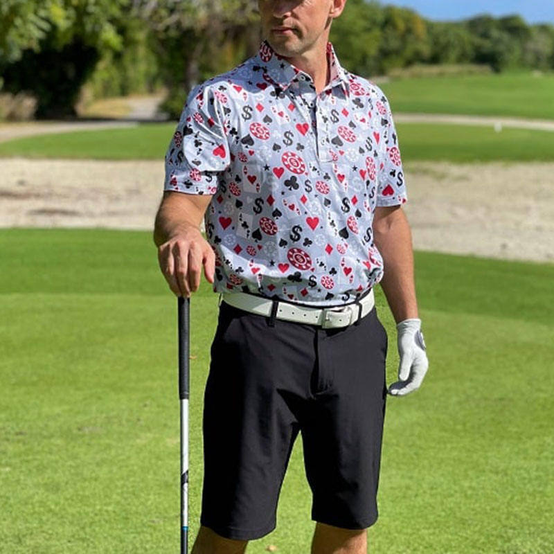 Polo de golf pour hommes de haute qualité, noir, style poker/blackjack, manches courtes, extensible dans 4 directions, léger et à séchage rapide, logo personnalisé