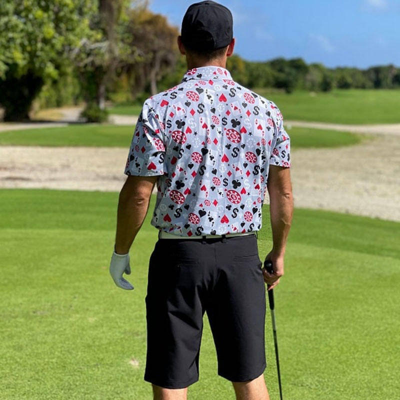 Polo de golf pour hommes de haute qualité, noir, style poker/blackjack, manches courtes, extensible dans 4 directions, léger et à séchage rapide, logo personnalisé