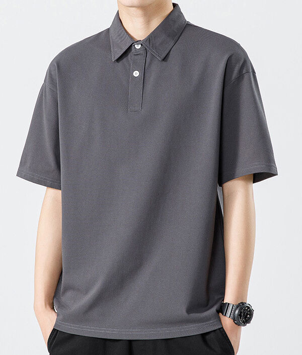 Homme style Hong Kong été Poids lourd Antimicrobien Frais Sensation solide Couleur simple Polo Shirt court