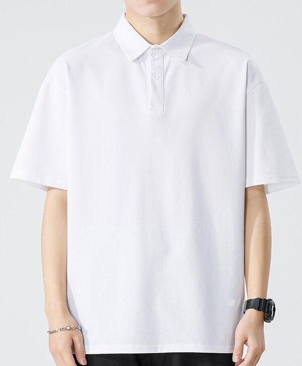 Homme style Hong Kong été Poids lourd Antimicrobien Frais Sensation solide Couleur simple Polo Shirt court