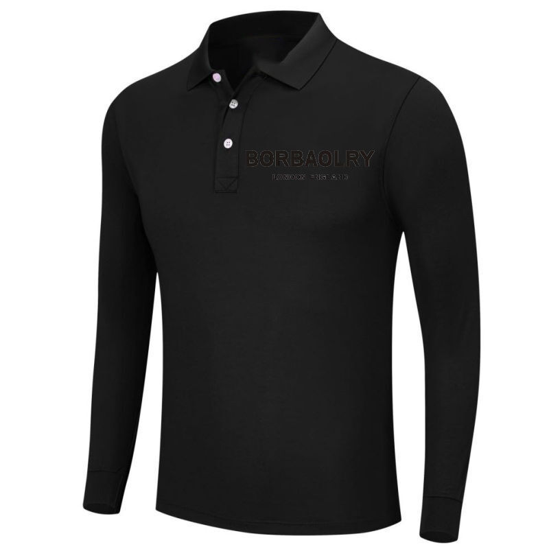 Polos personnalisés à manches longues avec logo imprimé et broderie, t-shirt polo en coton vierge pour hommes