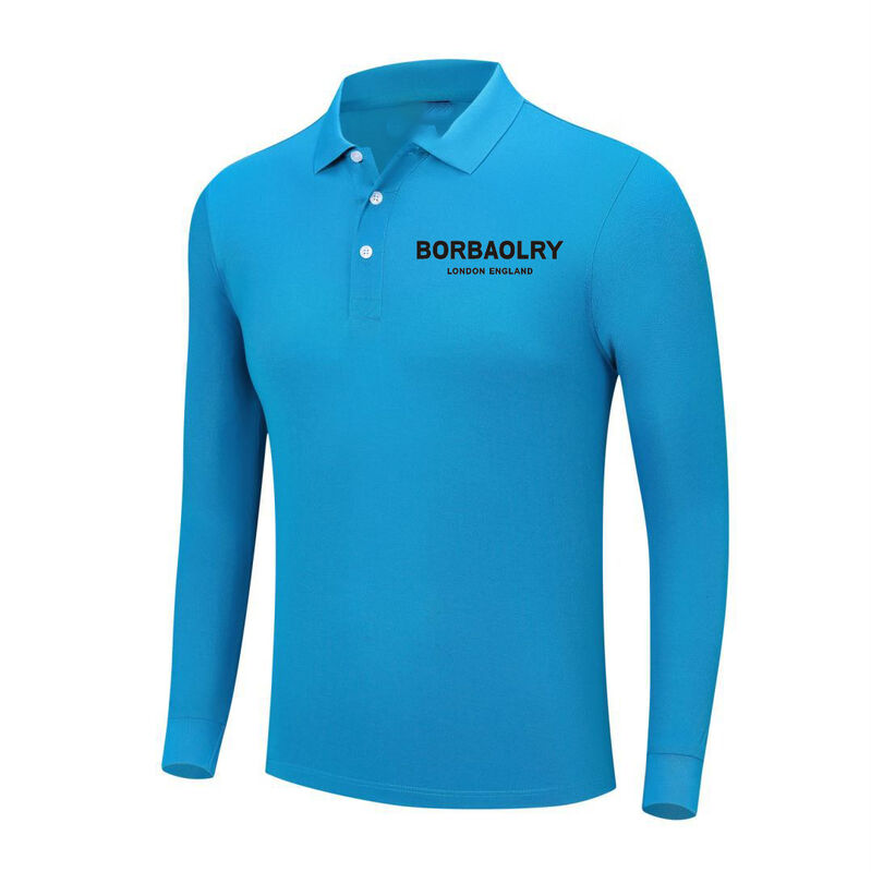 Polos personnalisés à manches longues avec logo imprimé et broderie, t-shirt polo en coton vierge pour hommes